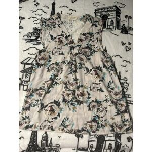 Crescent by Stitch Fix White Floral Flowy Sleeveless Mesh‎ Back Top Size SP